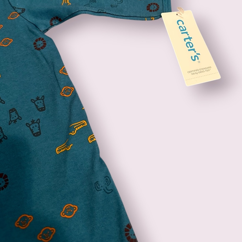 NWT Baby Carter's Teal Button Front Footies With Animal Print Size 3 Months - Picture 5 of 9